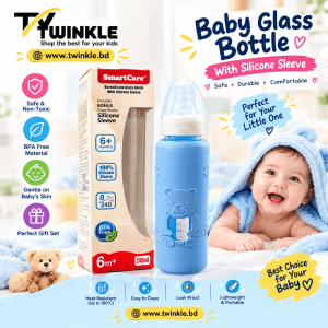SmartCare Borosilicate Glass Baby Feeding Bottle 240ml with Silicone Sleeve – BPA Free, 6+ Months